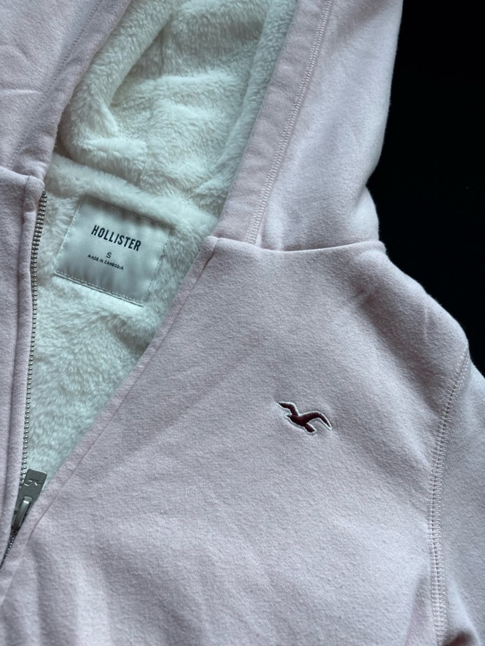 Hollister Light Pink Sherpa-Lined Full-Zip Hoodie - Picture 4 of 6